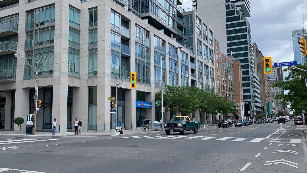 Low-rise buildings on Bedfort and Bathurst in The Annex neighbourhood.