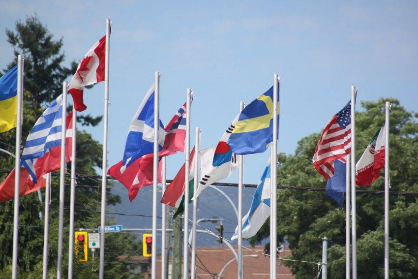 world flags waving canada