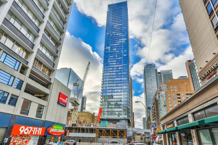 Street View of Karma Condos, a rectangular condo in Toronto's Bay Street Corridor.