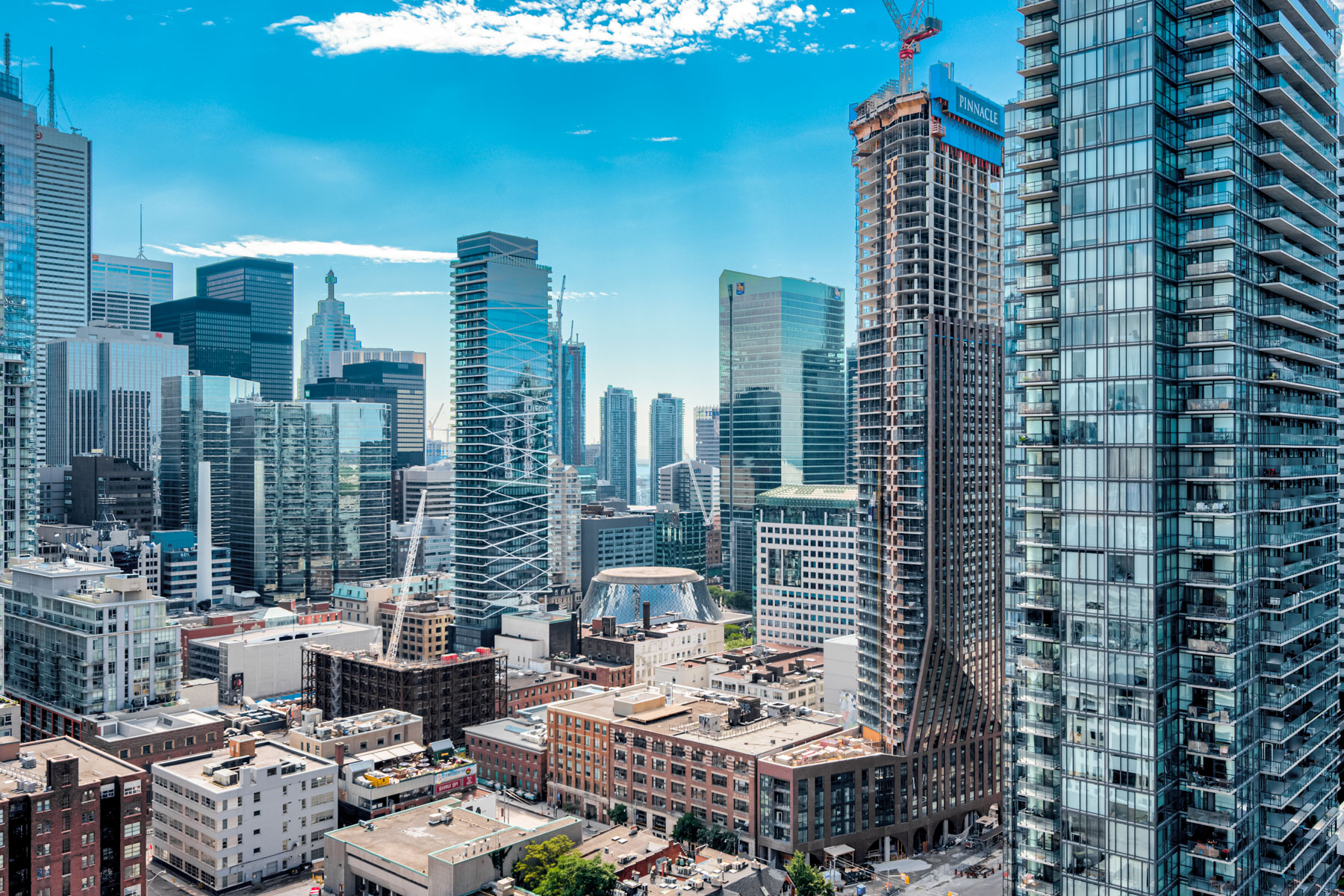 Aerial view of Toronto's Entertainment District from balcony of 318 Richmond St W Unit 2607.