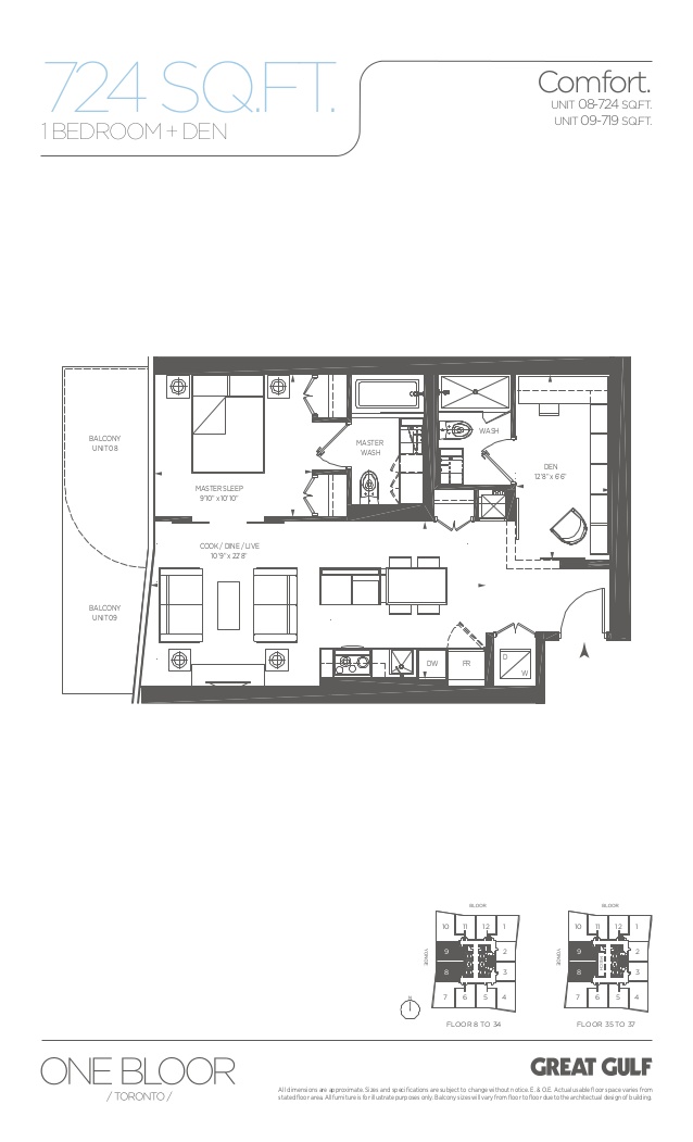 Floor plans for 1 Bloor Unit 3809