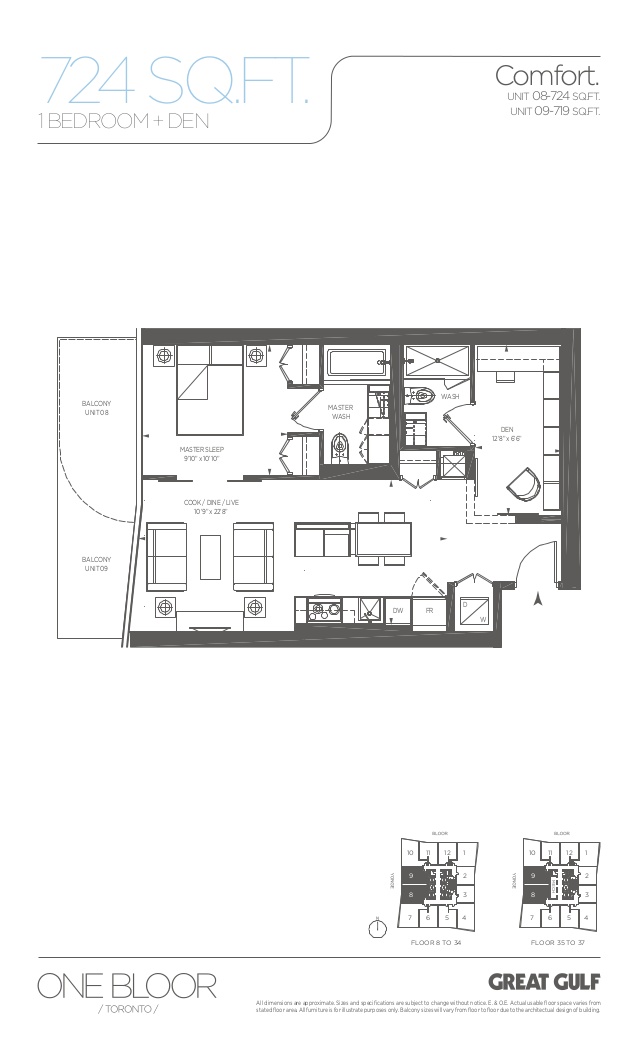 Floor plans for 1 Bloor Unit 3109. 