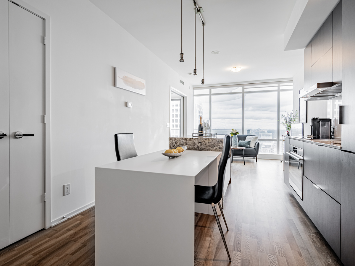 1 Bloor Unit 3409 kitchen and living room view.