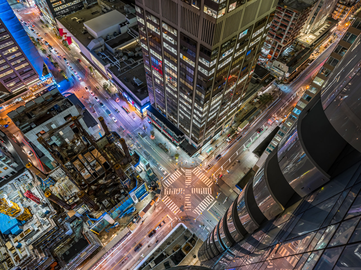 View of Toronto at night from One Bloor Condos.