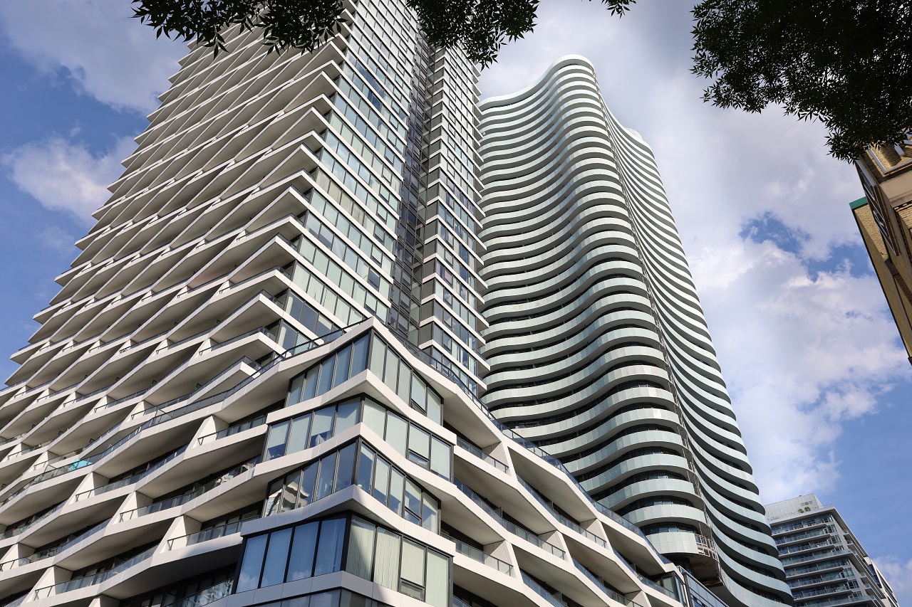 Street View of Stanley Condos, a very modern looking building.