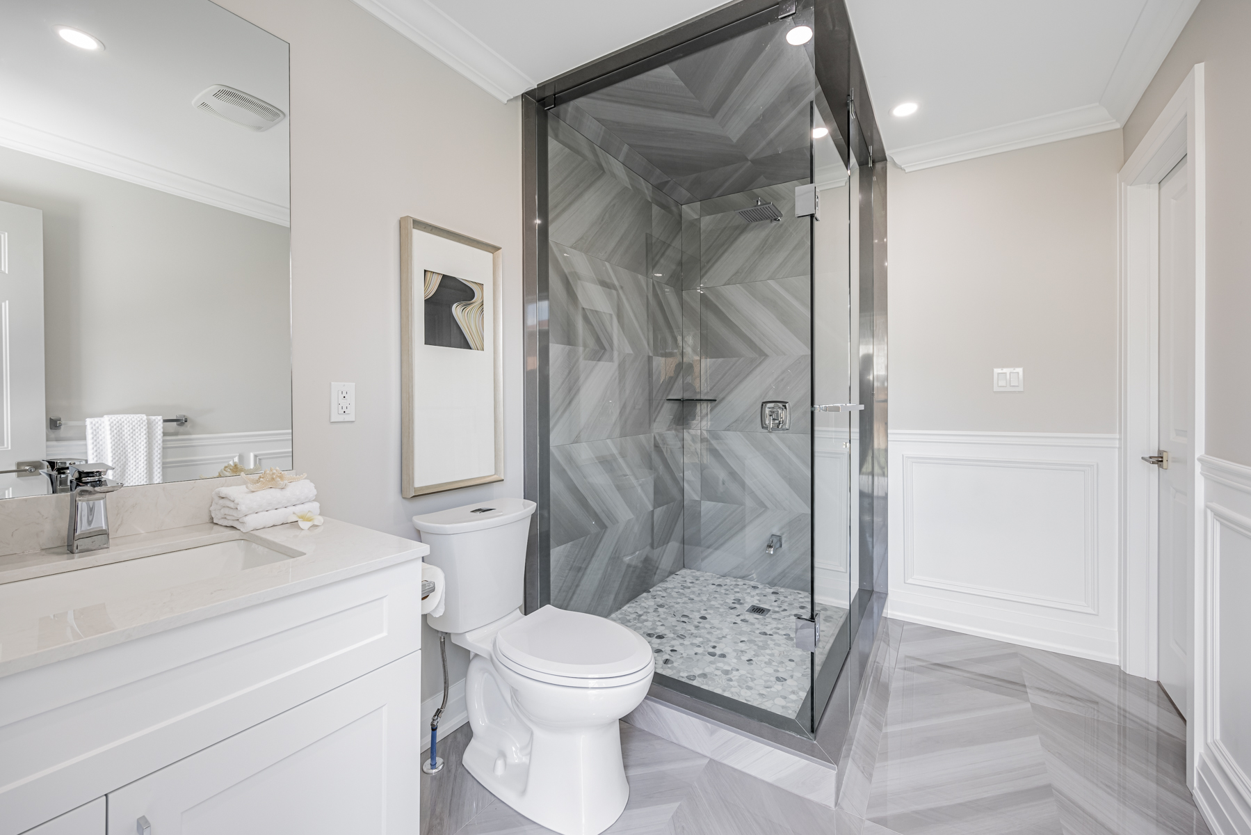 3 Logwood Court 3-piece bath with walk-in glass shower.