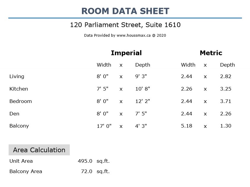 120 Parliament St Unit 1610 Measurements