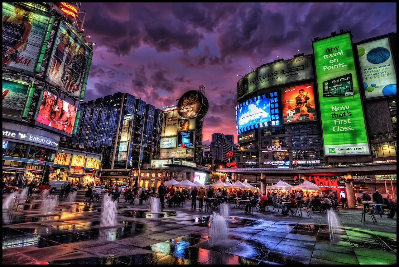 Yonge and Dundas Square at night.