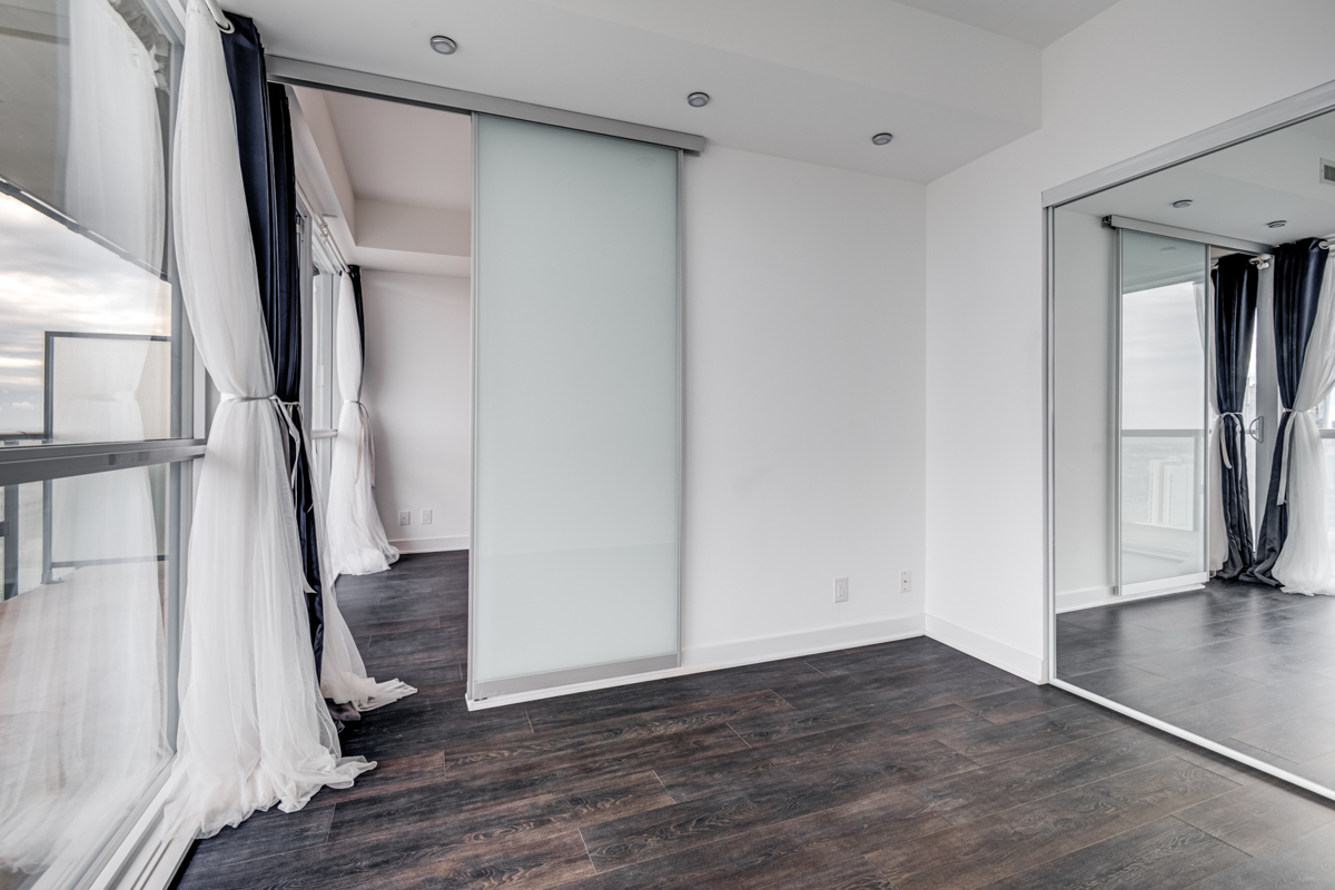 Master bedroom with sliding door.