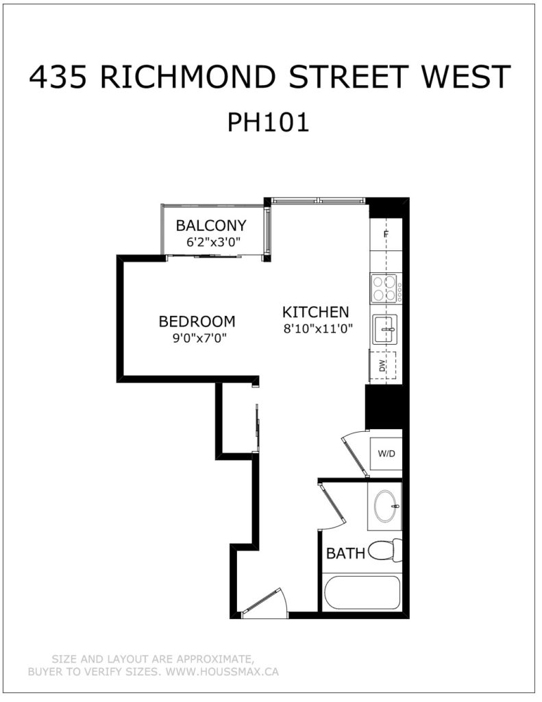 Black and white floor plans for 435 Richmond St W PH 101.