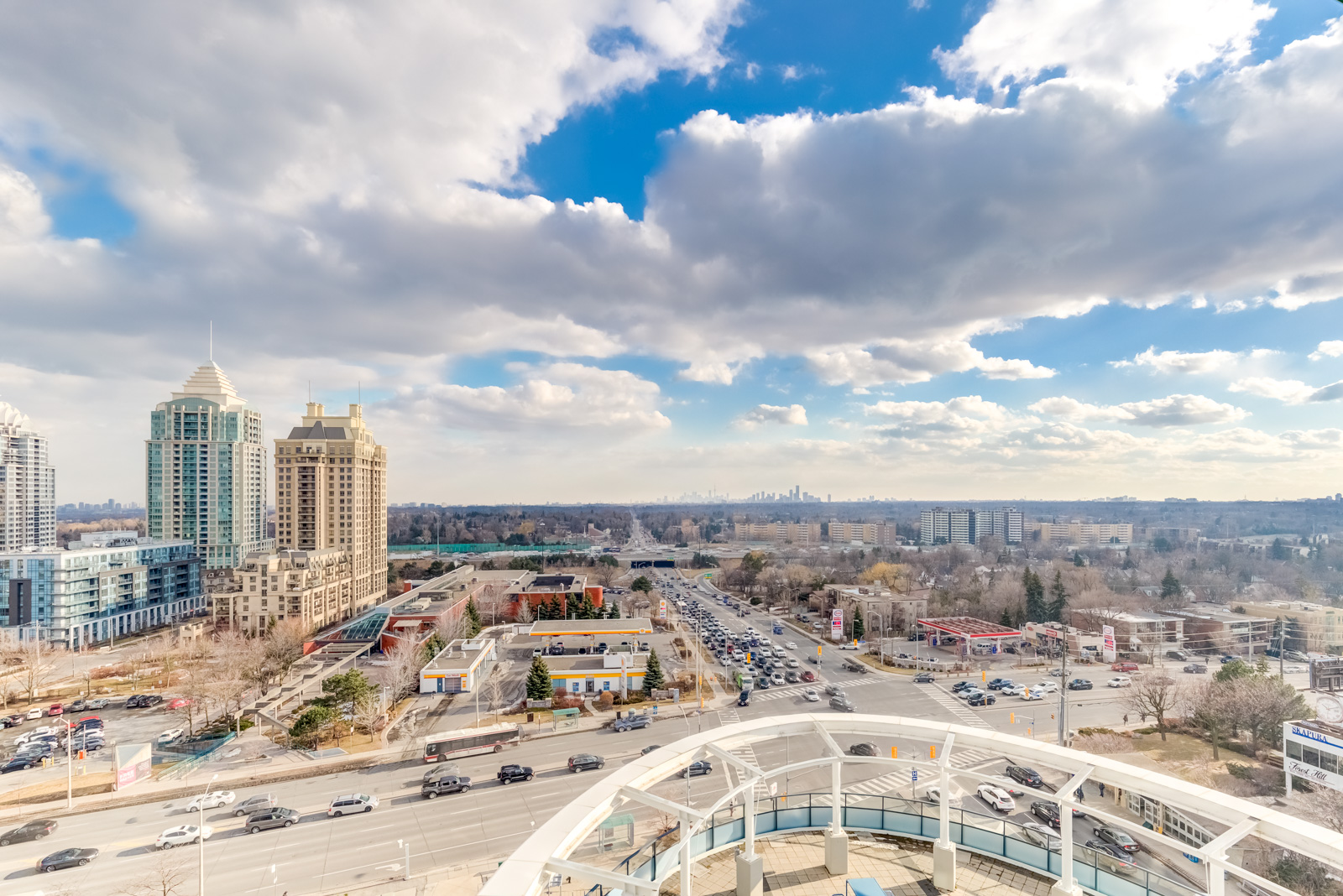 A wide view of North York and Bayview Village from the rooftop deck of Arc Condos.