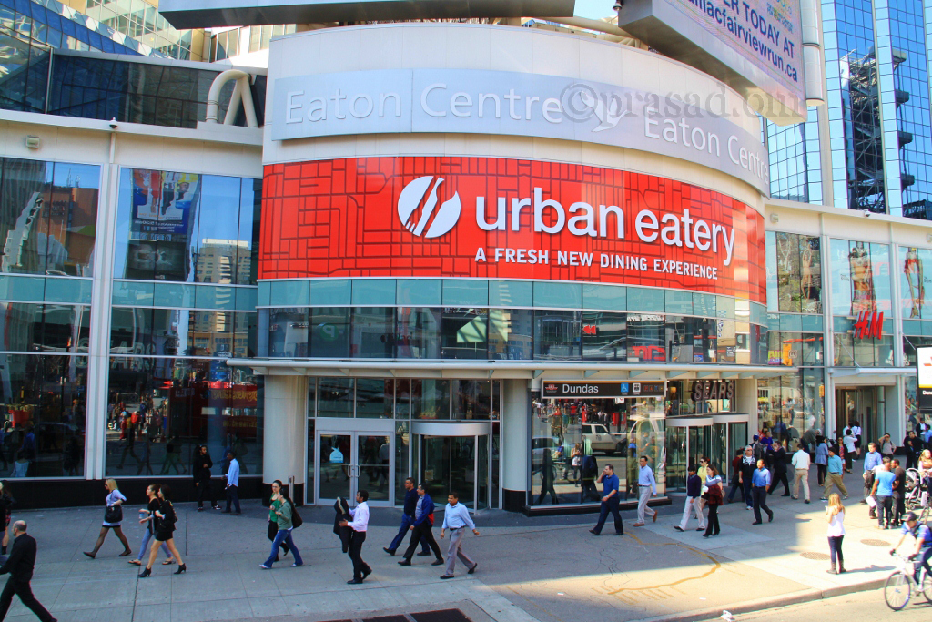 Photo of Toronto Eaton Centre and its urban eatery. 