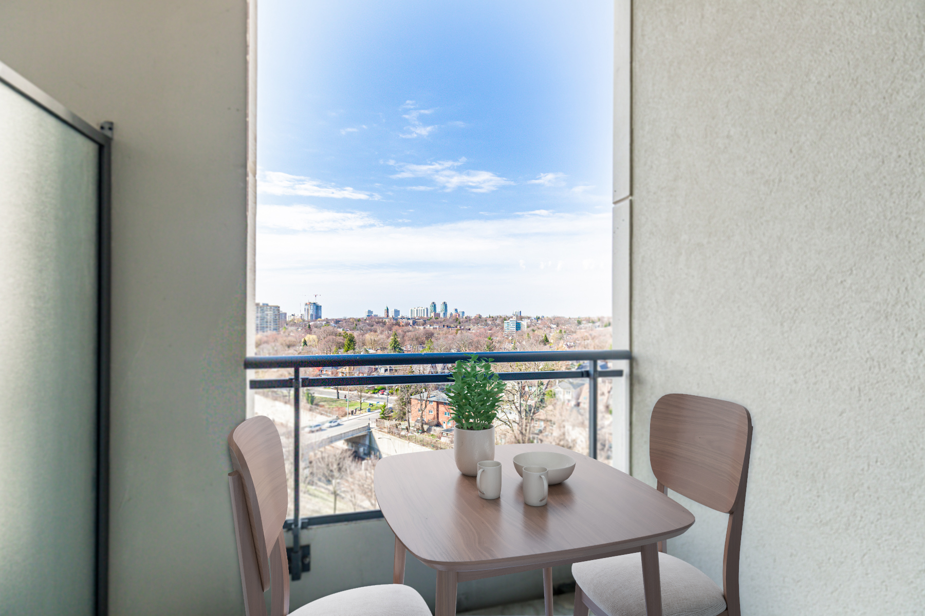 Condo balcony with 3D bistro set.