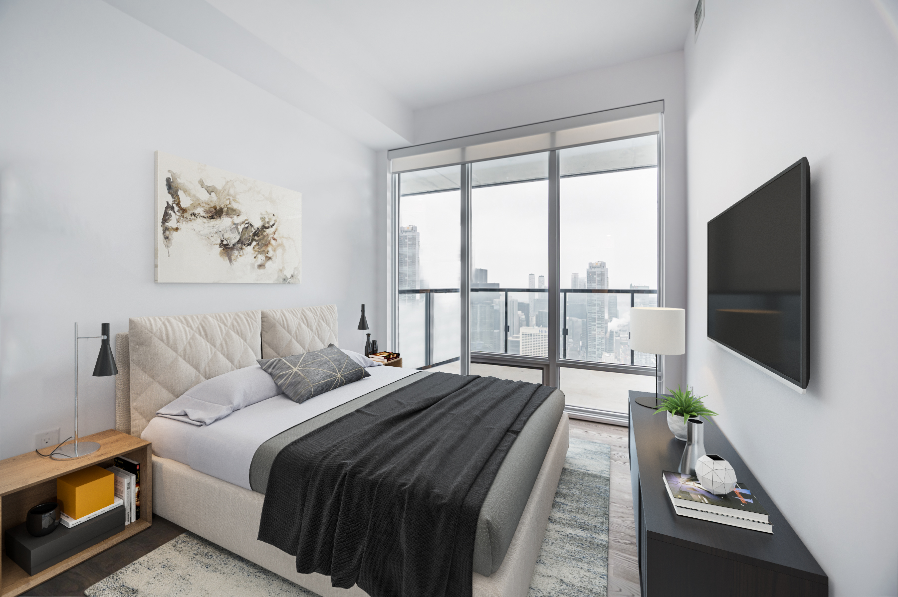 Floor-to-ceiling windows of 488 University Ave 4610 second bedroom.