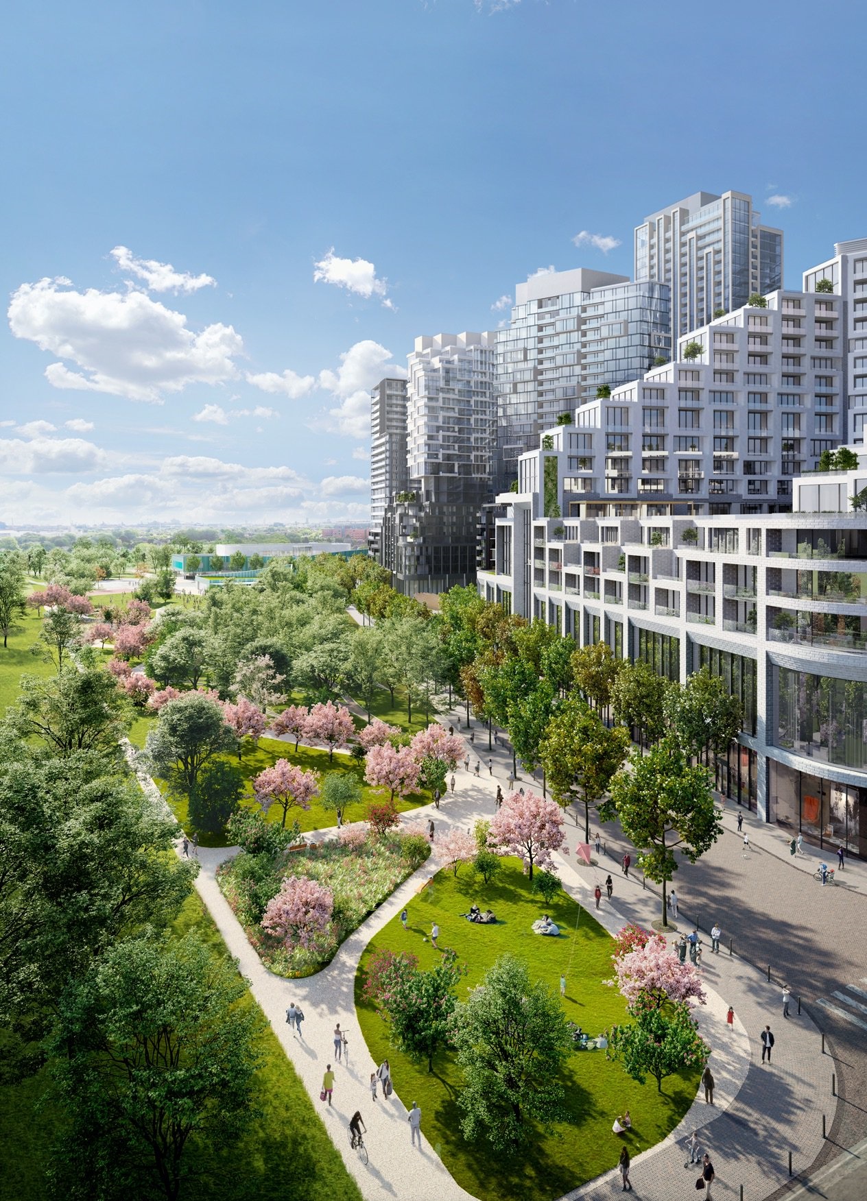 Cherry blossoms and other trees at Galleria Condos.