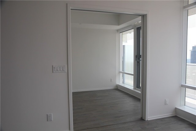 View of 1 Bloor Unit 3809 master bedroom and balcony.