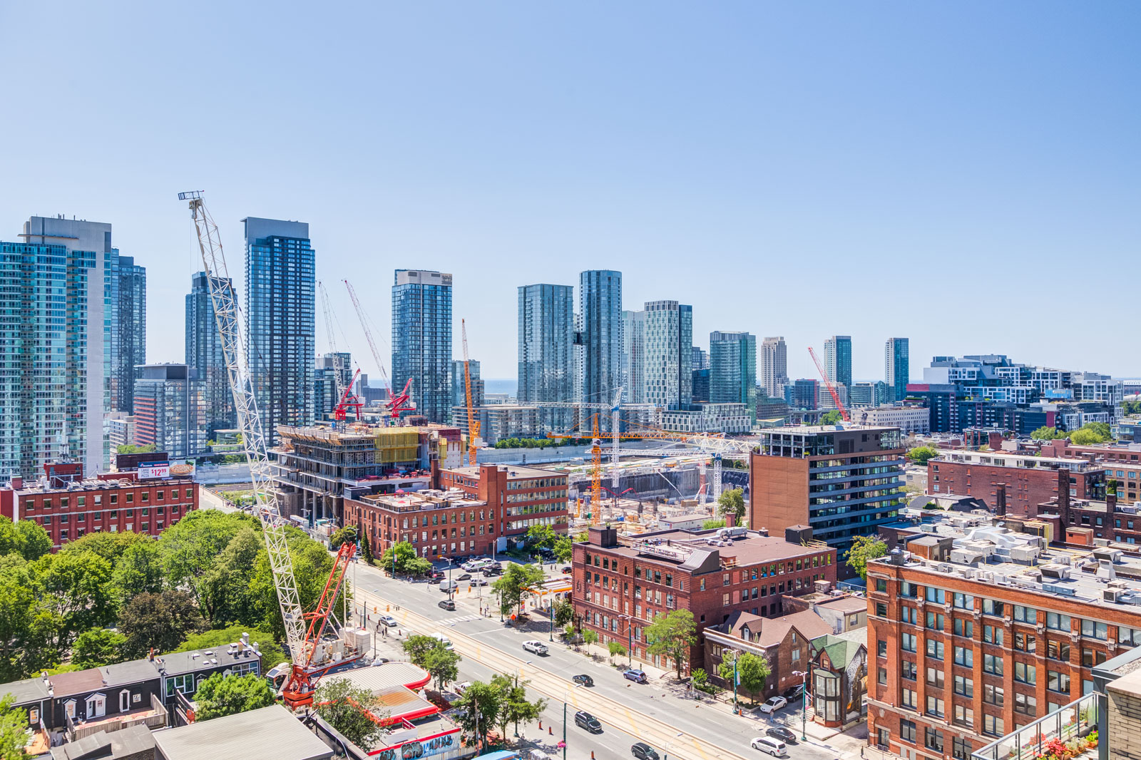 Ariel daytime view of Toronto’s Entertainment District.