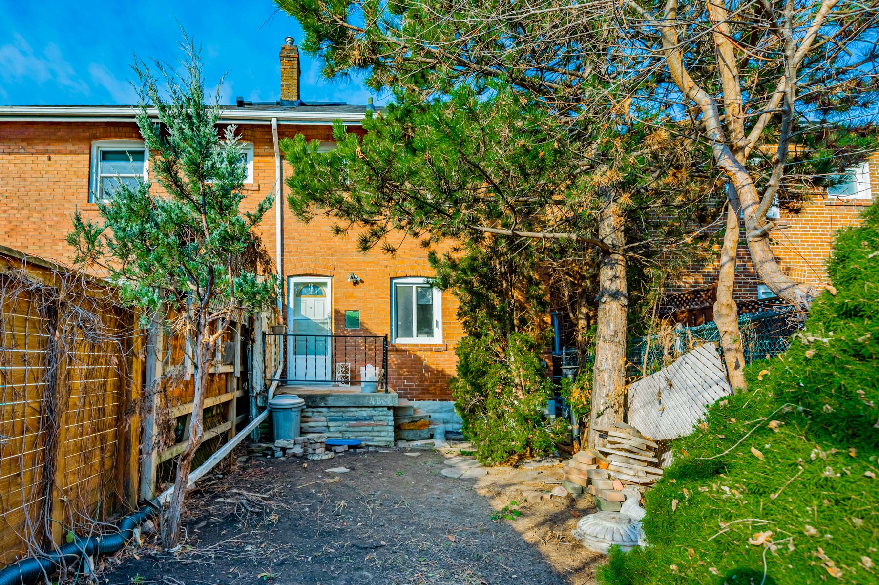 Backyard with fence and trees – 35 Woburn Ave.