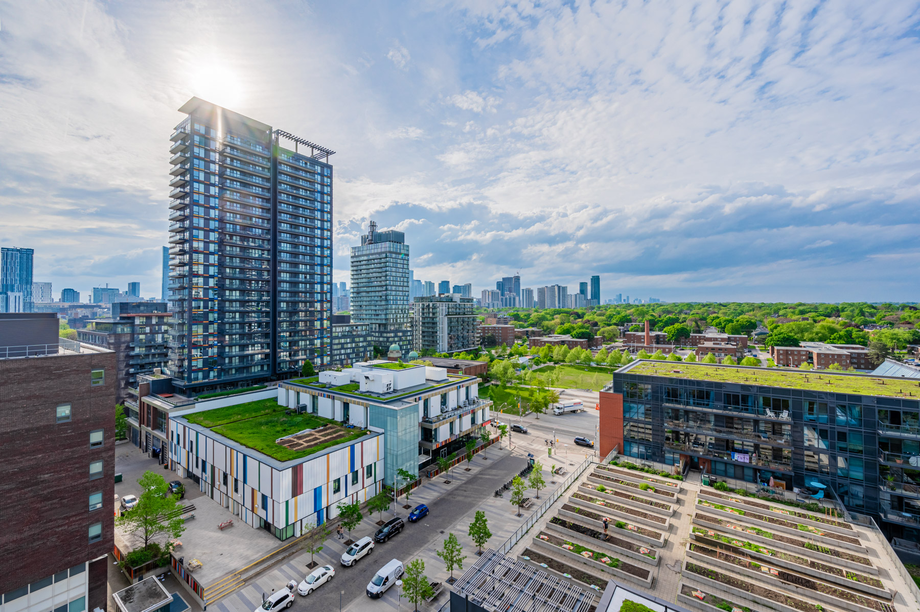 Buildings with rooftop gardens in Toronto's Regent Park neighbourhood.