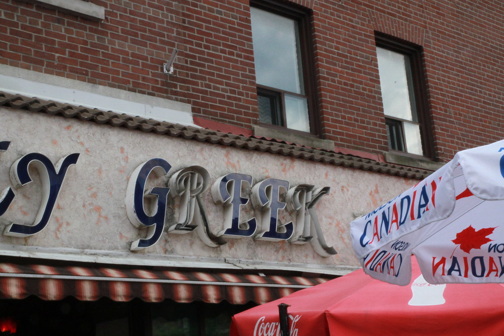 Outside of Greek restaurant in Danforth Avenue, Toronto.