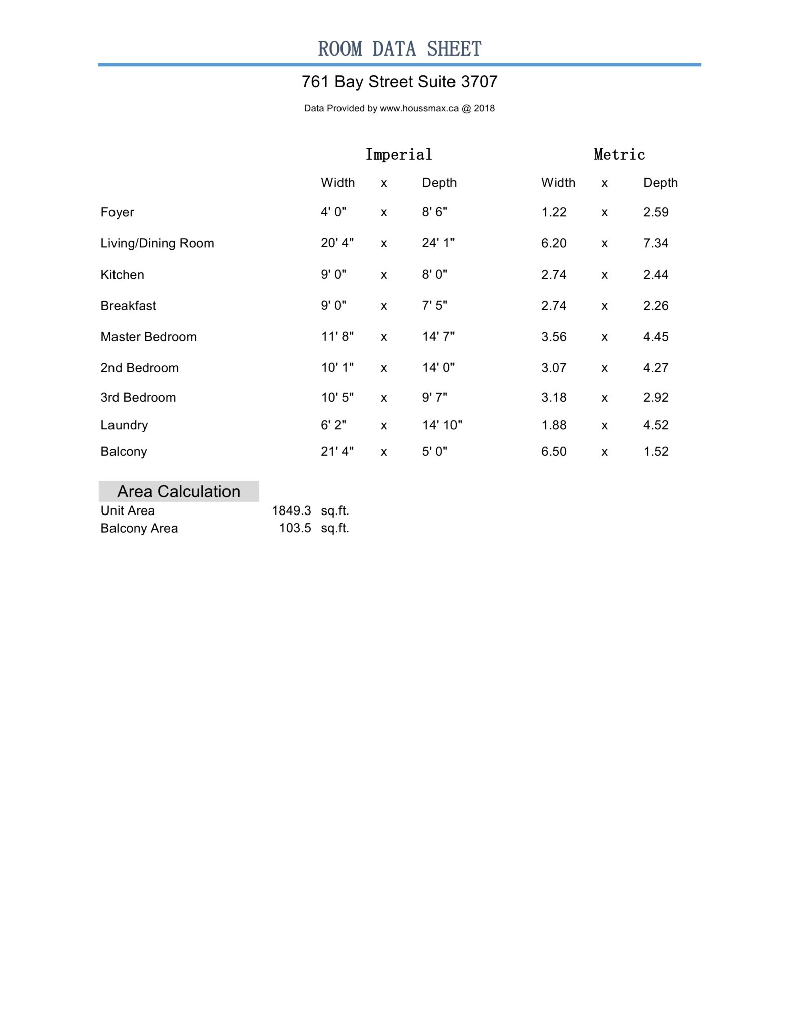 761 Bay Street - Measurements