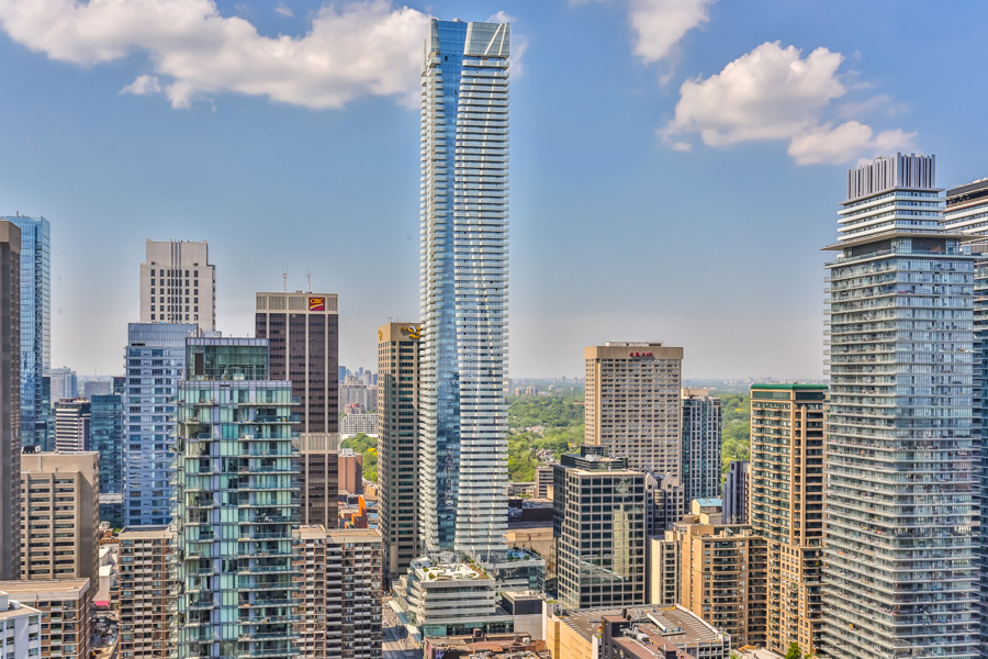 Shot of One Bloor Condos from distance.