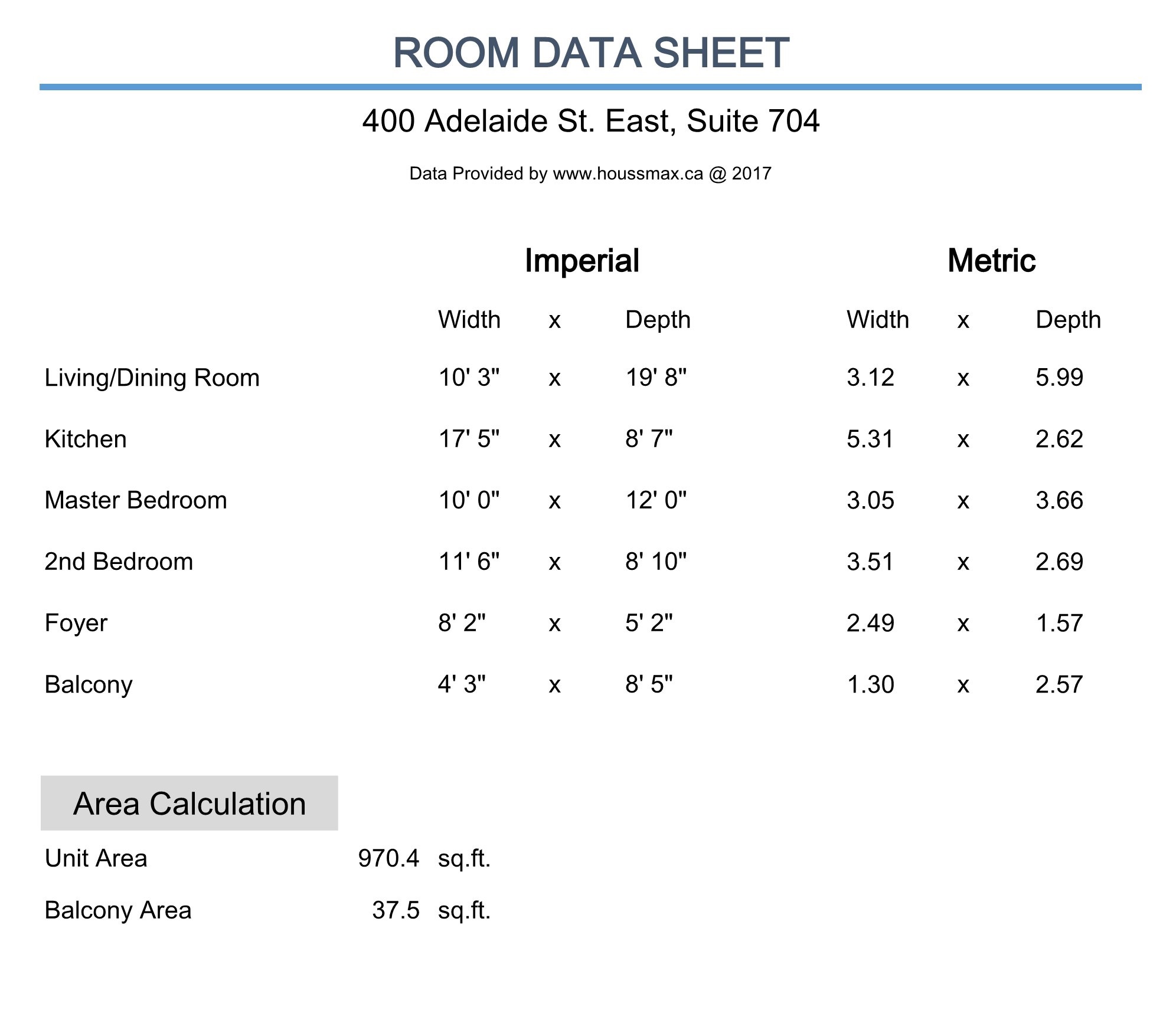 400 Adelaide St E Unit 704 condos measurements.