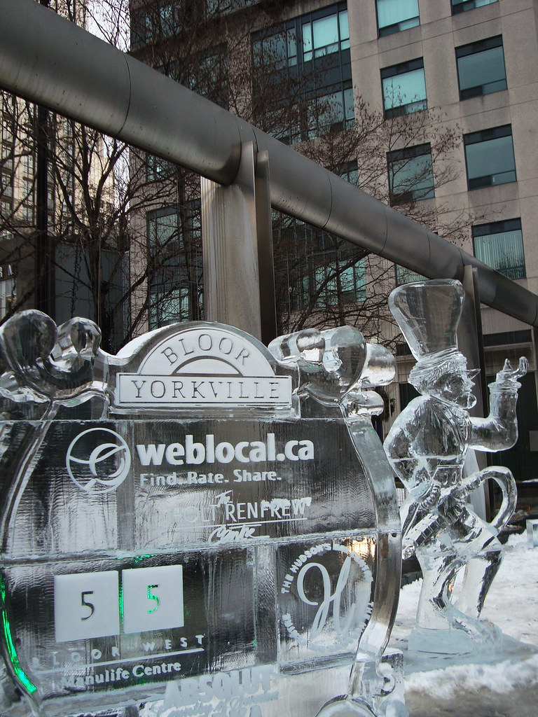 Bloor-Yorkville Ice Fest 2018 with a leprechaun ice sculpture.