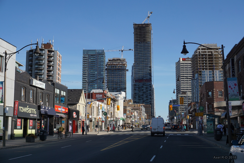 Streets, small businesses and condos along Yonge and Eglinton, Toronto.