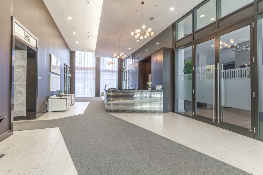 Ivory Condos chic and brightly-lit lobby.