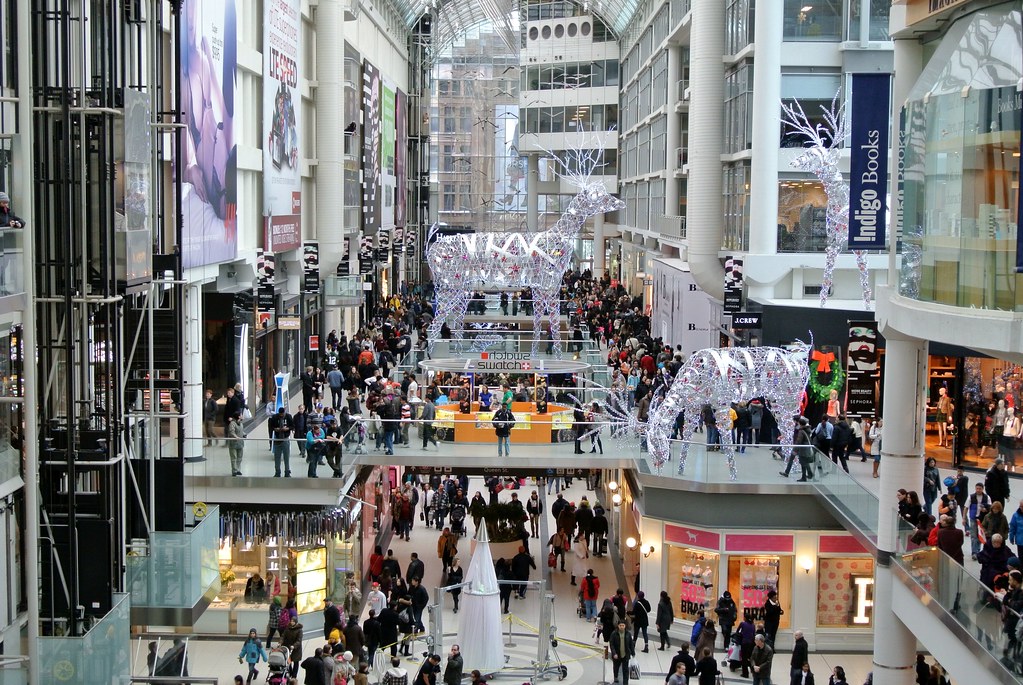 Holiday crowd at Eaton Centre mall in Toronto.