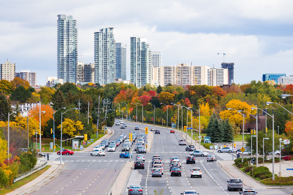 Toronto skyline seen from North York suburbs.