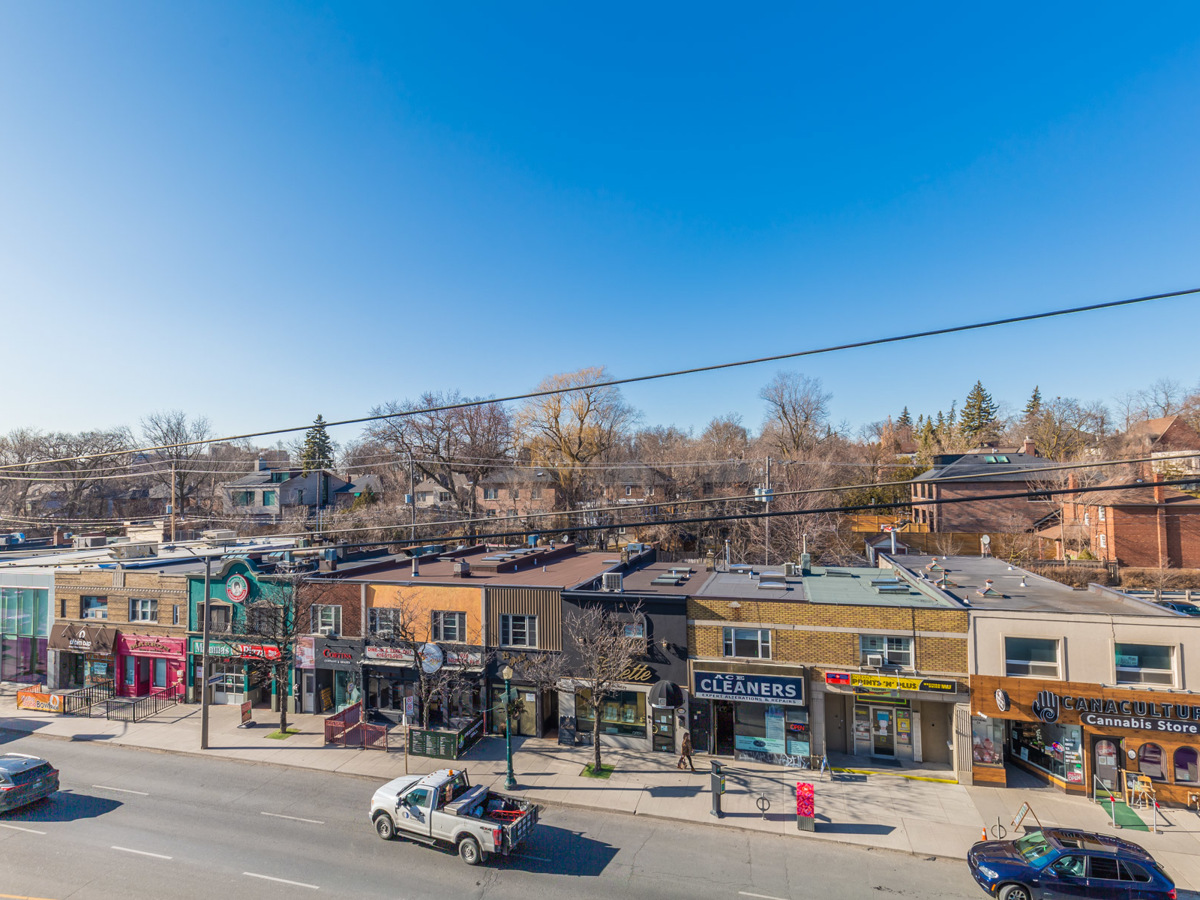 View of streets and shops along Forest Hill Village from balcony of 170 Chiltern Hill.