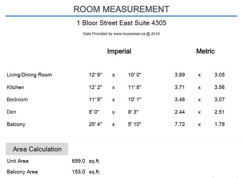 Unit 4305 Room measurements