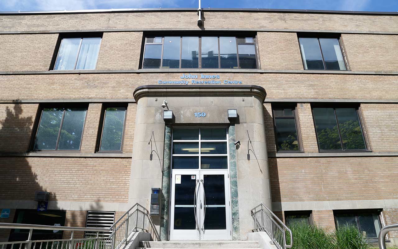 Brown exterior of John Innes Community Centre on 150 Sherbourne St.