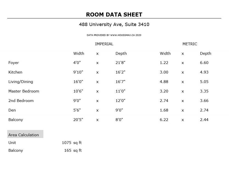 488 University Ave Unit 3410 Measurements