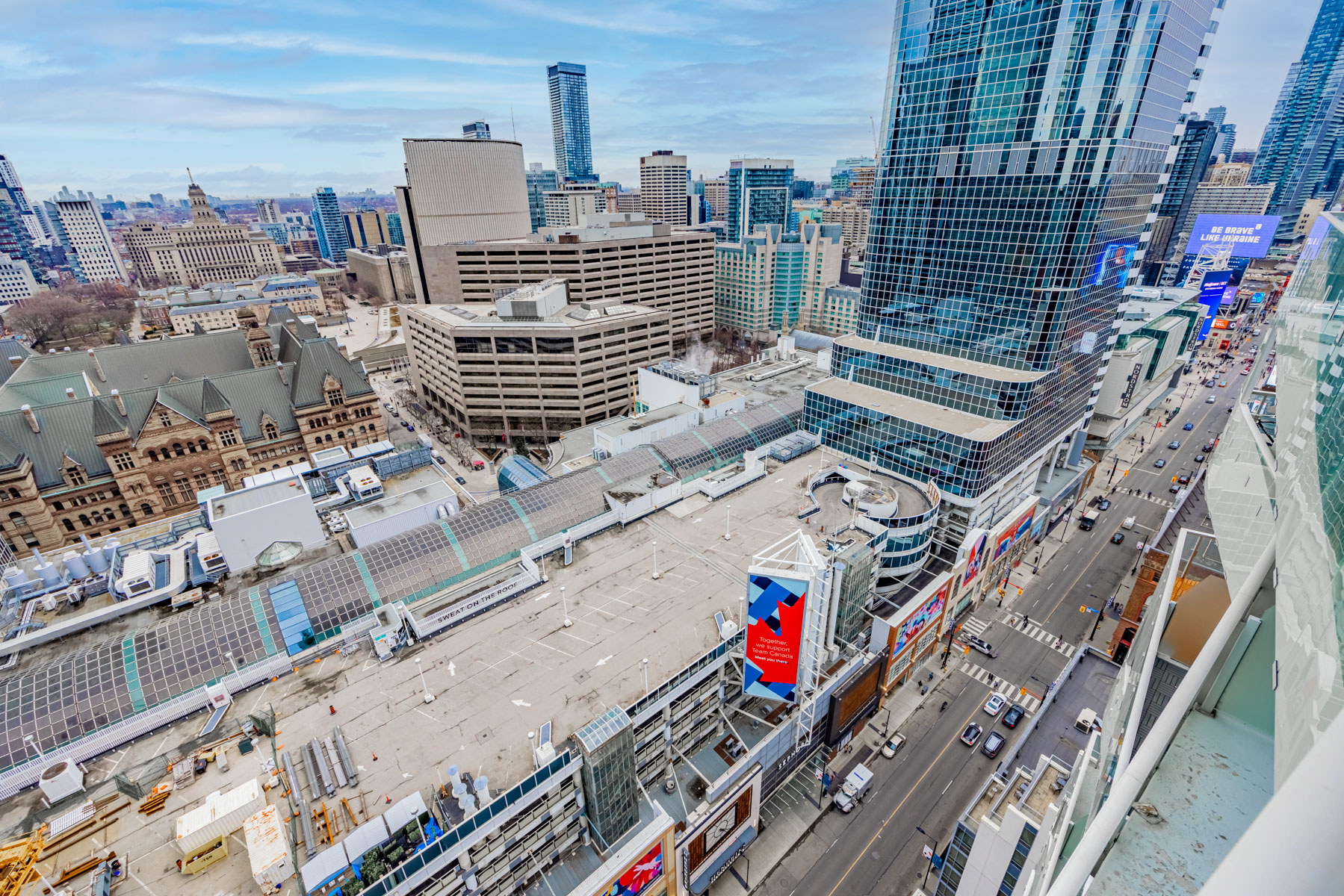 Toronto City Hall seen from 197 Yonge St Unit 2209 balcony.