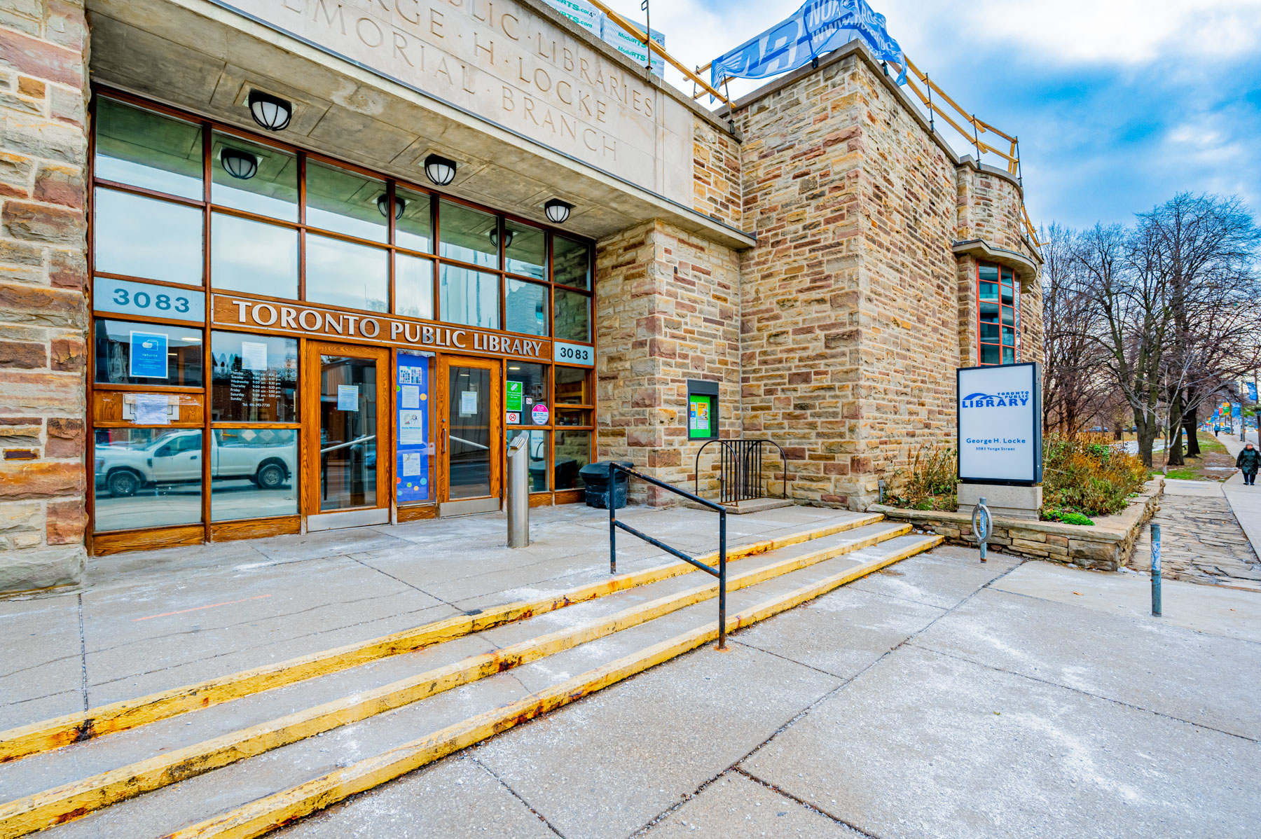 Exterior of Toronto Public Library near 35 Woburn Ave.