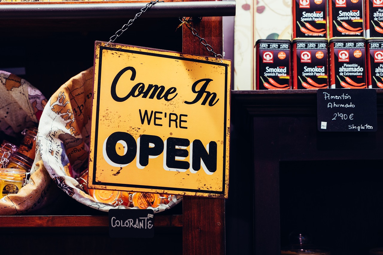 We're open store sign close up.