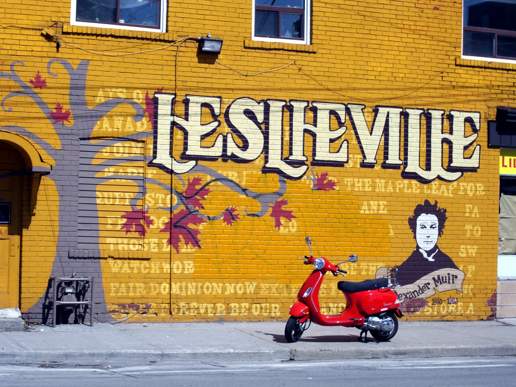 Graffiti wall in Leslieville, Toronto, a very cool and hip part of town.