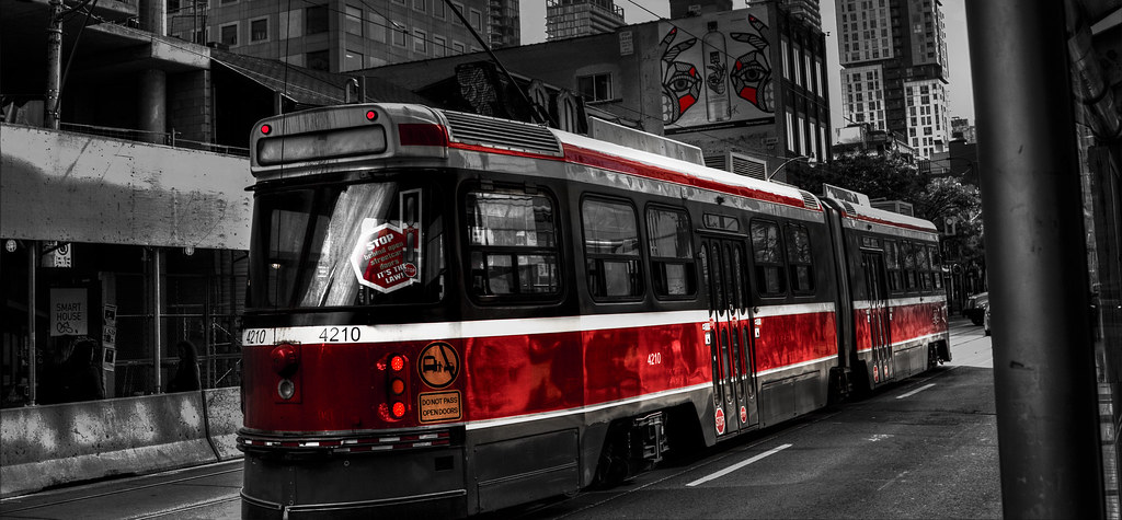Black and white photo of TTC streetcar.