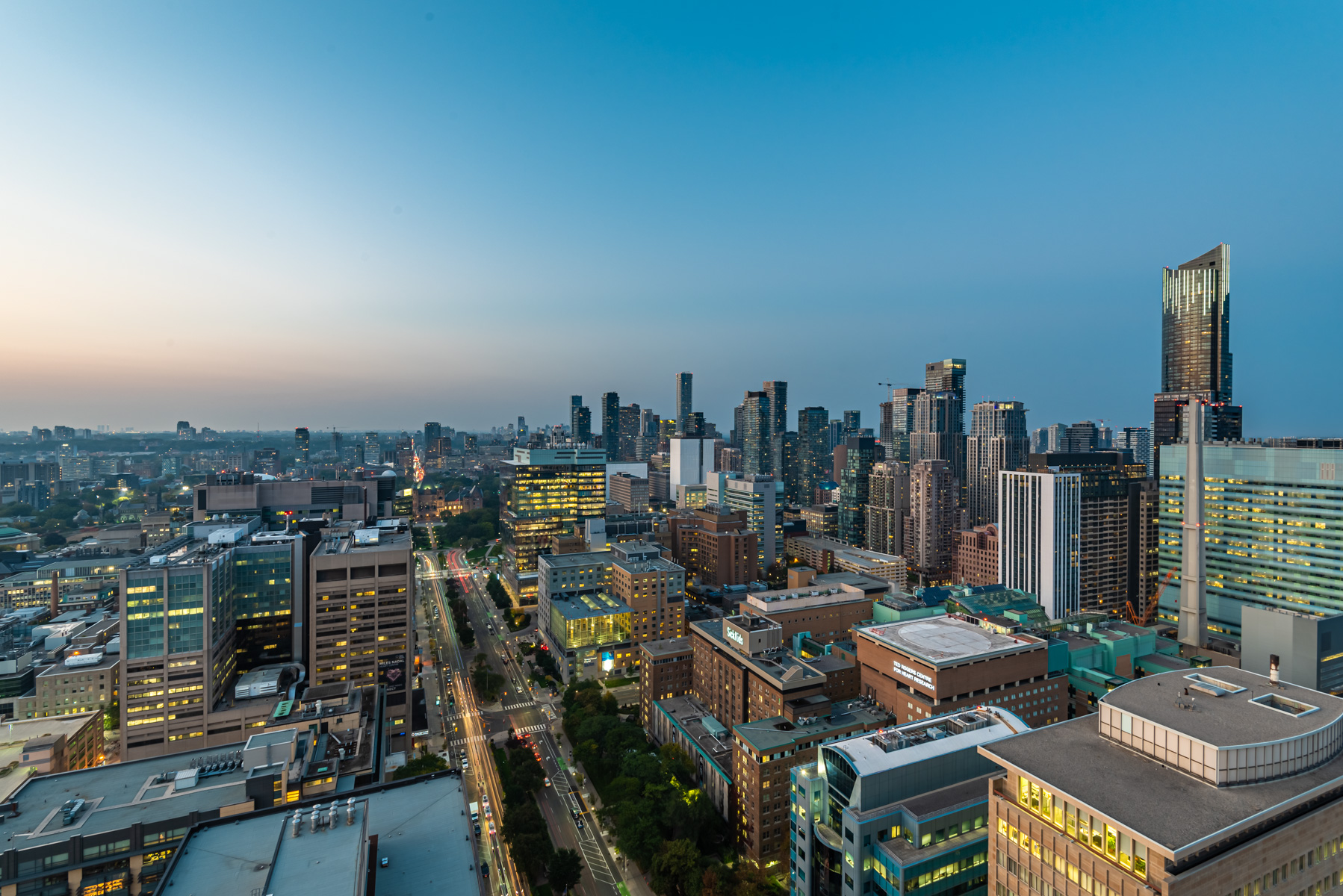 View of Grange Park Toronto during evening.