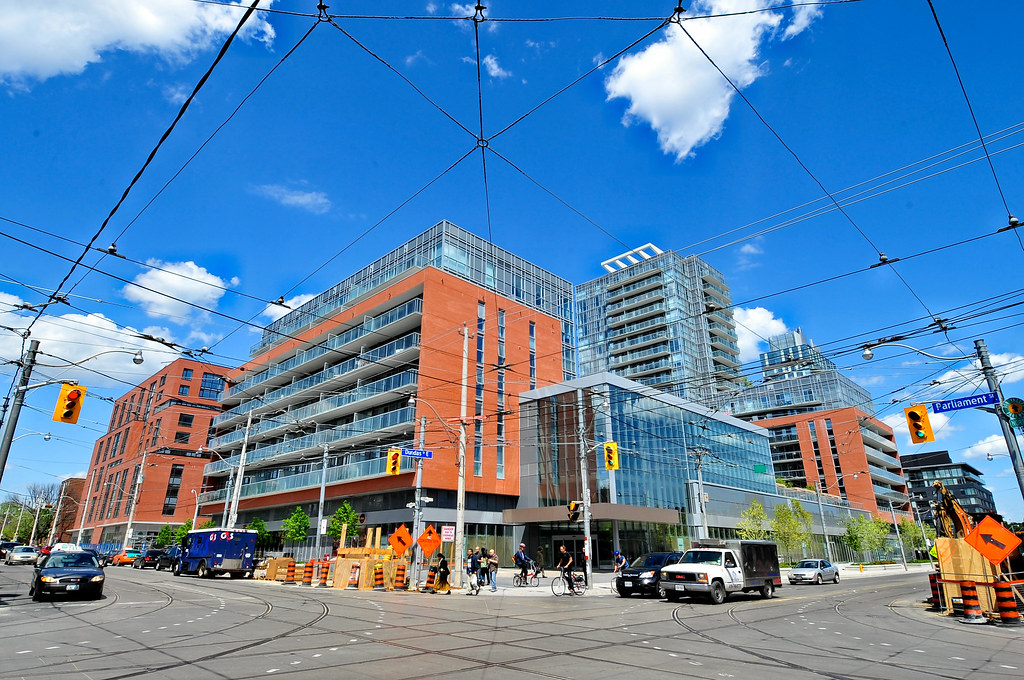 Intersection of Parliament and Dundas St in Regent Park, Toronto.