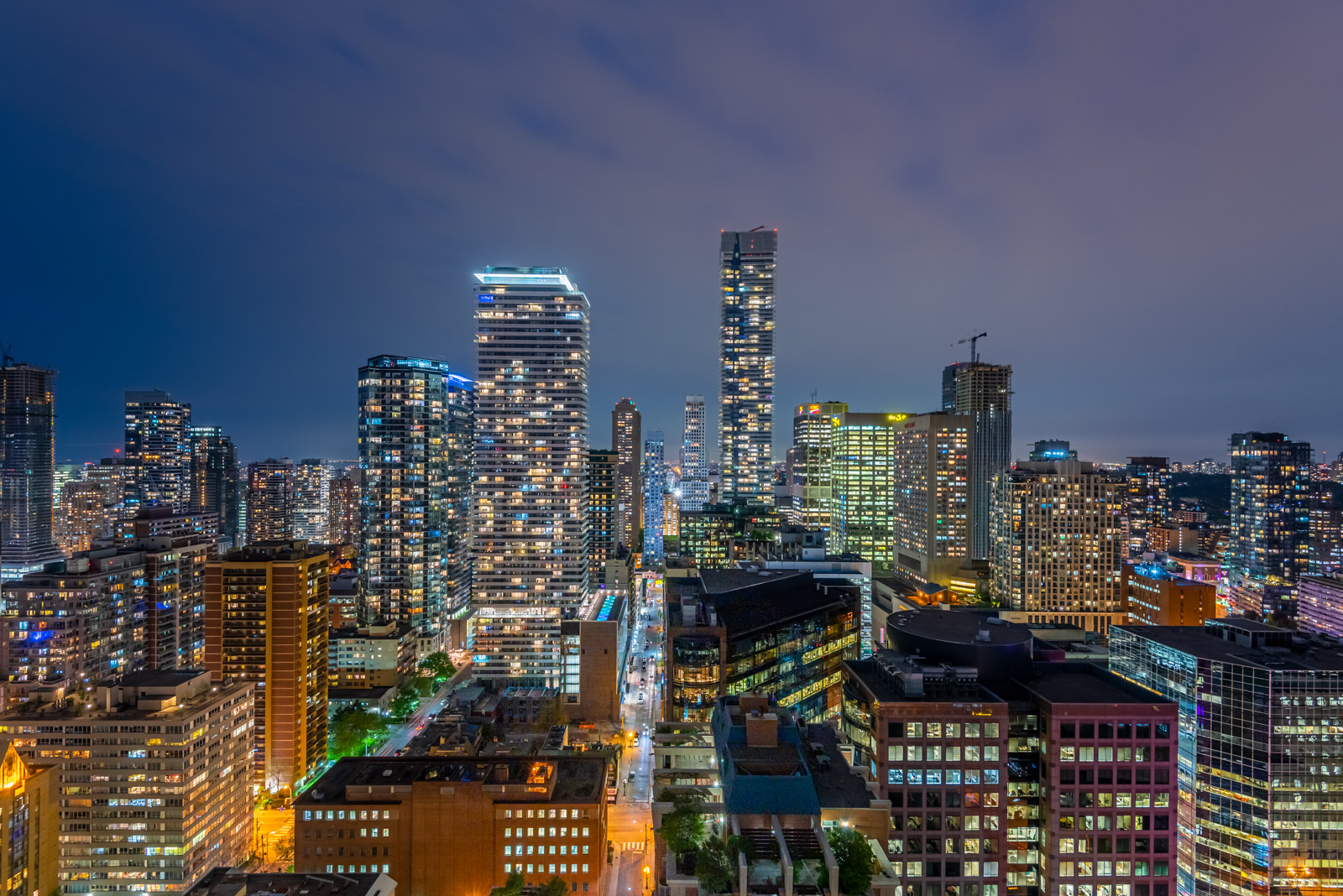 Night view of Toronto from balcony of 28 Ted Rogers Way Unit 3609.