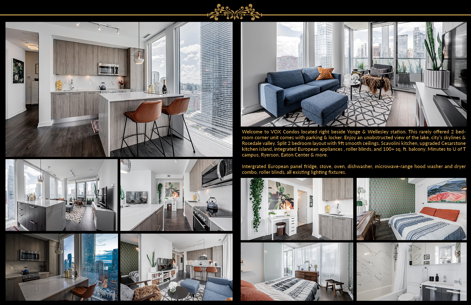 Marketing flyer with collage of 28 Wellesley St Unit 3009.