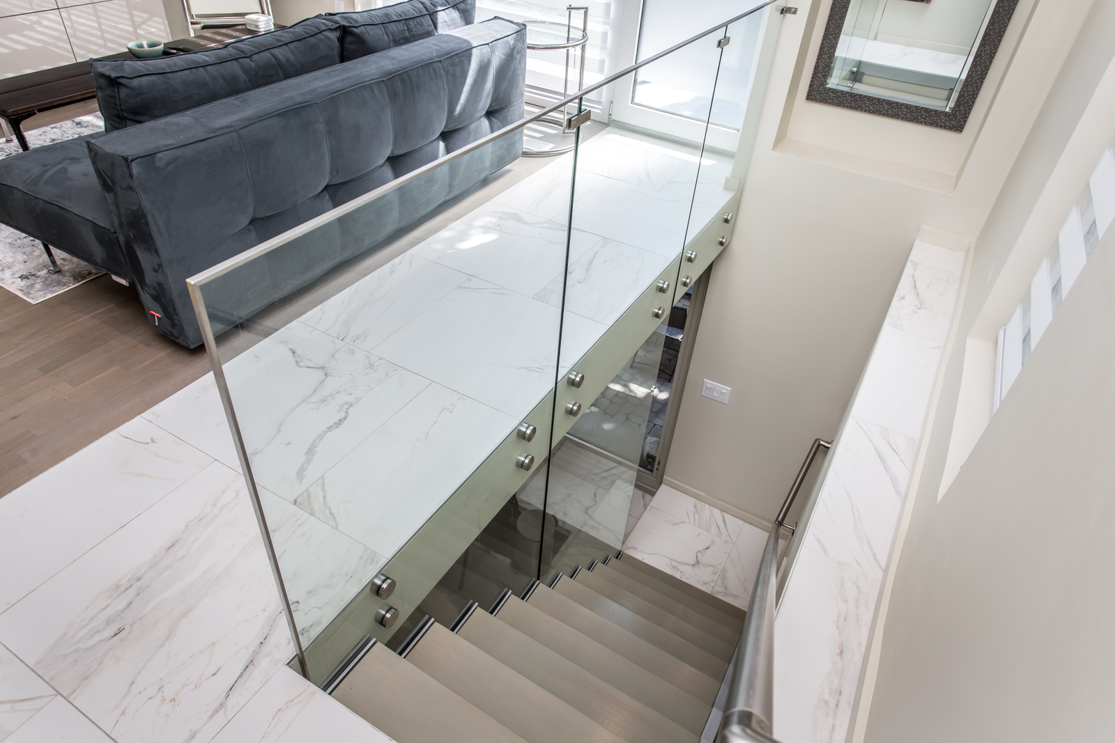 A rather striking view of the glass staircase.