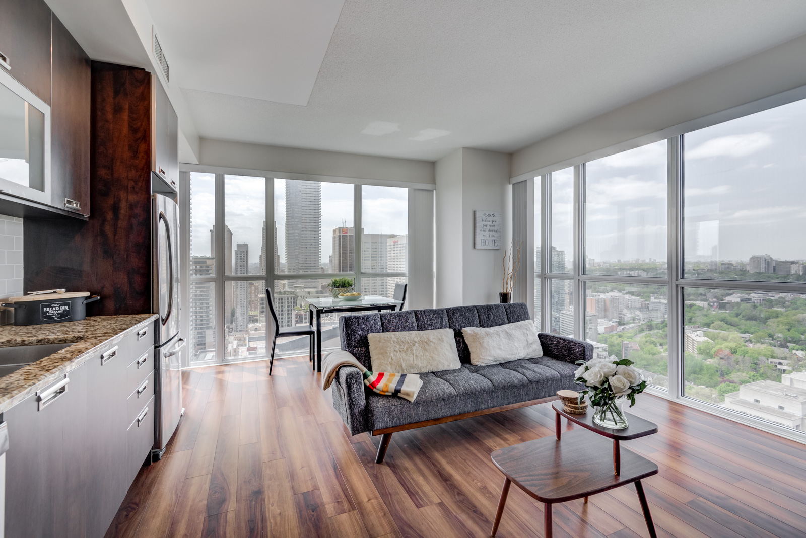 28 Ted Rogers Way Unit 3609 Interior - Kitchen and Living and Dining Room.