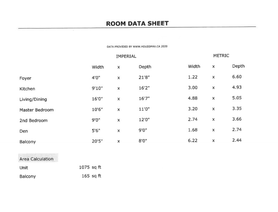 488 University Ave Unit 2710 Measurements