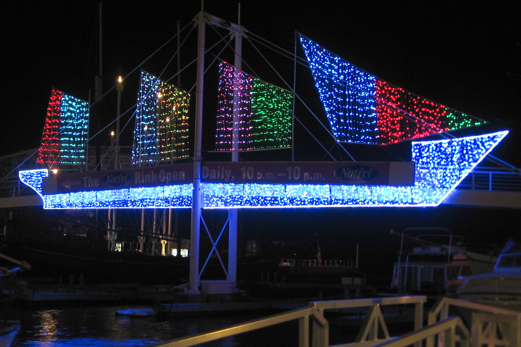 Blue, red and green lights of art display at Toronto Harbourfront Centre looking so beautiful at night.