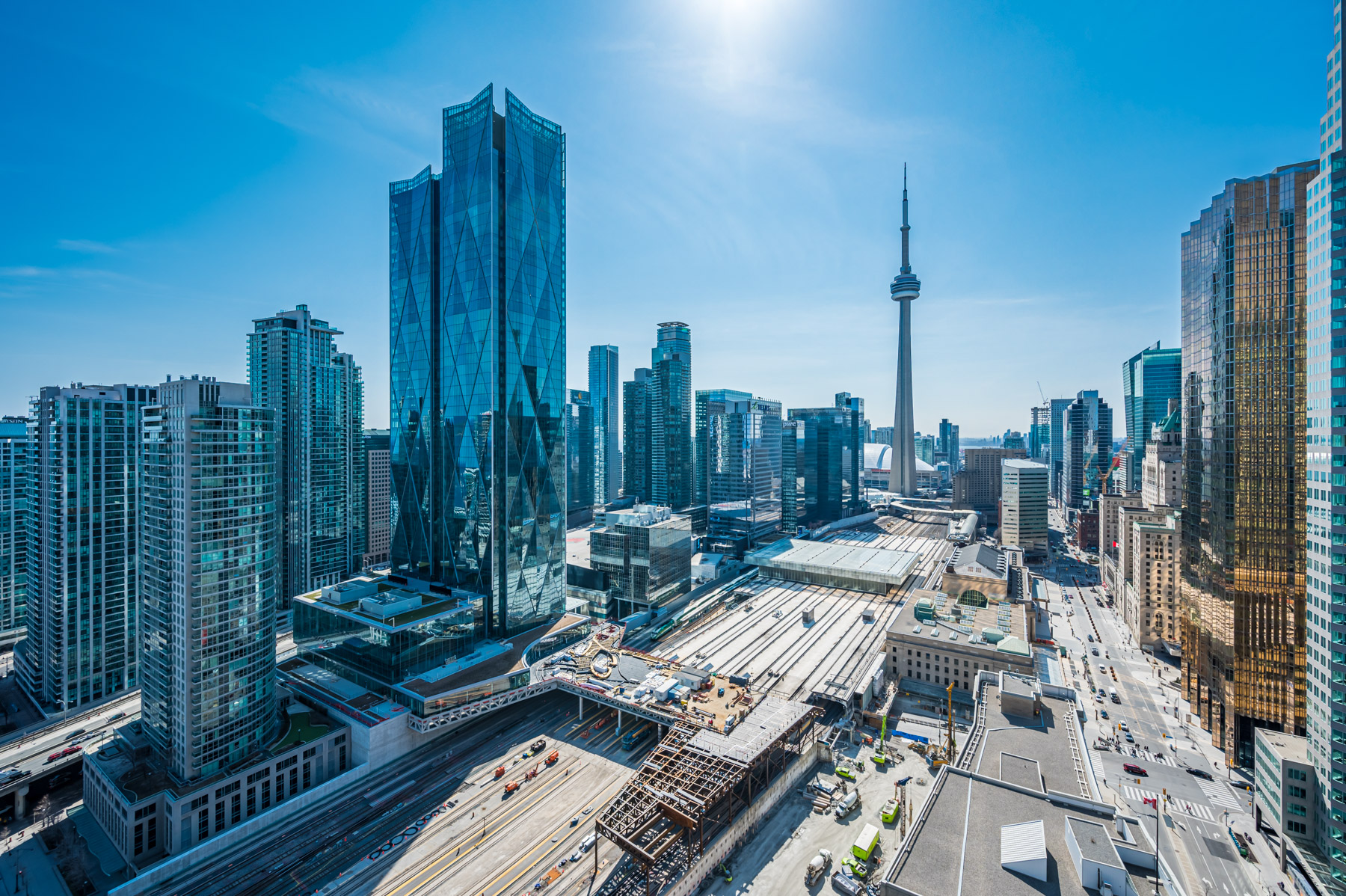 View of CN Tower from balcony of 8 The Esplanade Ave Unit 3305.